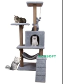 B-07 Hamaklı Yuvalı Lüx Kedi Tırmalama Evi Gri - 2