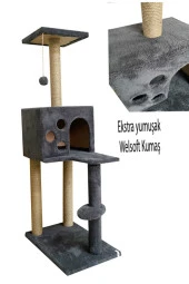 Kedi Tırmalama Ve Oyun Evi 124 Cm Antrasit thumbnail 2