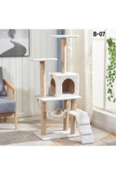 B-07 Hamaklı Yuvalı Lüx Kedi Tırmalama Evi Beyaz thumbnail 1