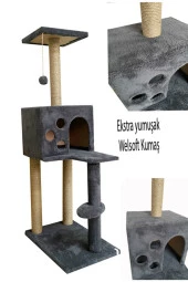 Kedi Tırmalama Ve Oyun Evi 124 Cm Antrasit thumbnail 3
