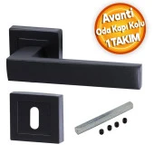 Avanti Mat Siyah Kare Rozetli Oda Kapı Kolu Metal Sağa Sola Uygun (1 TAKIM) thumbnail 1