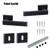 Avanti Mat Siyah Kare Rozetli Oda Kapı Kolu Metal Sağa Sola Uygun (1 TAKIM) thumbnail 2
