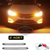 Selamlamalı Kayar Sinyalli Araba Gündüz Farı Esnek Gündüz Ledi DRL Led Lamba Güçlü Işık Açılış Animasyonlu 12V Su Geçirmez Sarı Beyaz 2 Adet 27.5 cm - 2