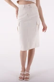 Kargo Cepli Detaylı ve Normal Belli Orta Boy Uzunlukta Kadın Kot Etek Naturel / Doğal Denim - 2