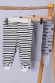 Babyhola 3'lü Çıngıraklı Peluş Oyuncaklı Patikli Pantolon ve Kendinden Çoraplı Kız Erkek Bebek Çocuk Ayaklı Pantolon 3'lü Set - 9