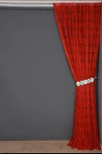 ŞAL KIRMIZI  RENK TEK KANAT Hazır dikilmiş Pileli Fon Perde 300*260 cm thumbnail 6