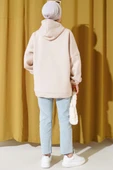 Üç İplik Kapüşonlu Oversize Tunik Bej - 3