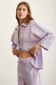 Yarasa Kol Keten Gömlek Lila thumbnail 4