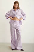 Yarasa Kol Keten Gömlek Lila thumbnail 3