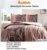 Özdilek Trendy Battaniyeli Çift Kişilik Nevresim Takımı-Brisa Folha Pudra - 2