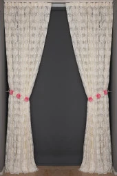 YAPRAK MODEL TÜL KREM RENK TEK KANAT Hazır Pileli Fon Perde 300*260 thumbnail 7