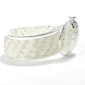 925 Ayar Gümüş Saç Örgüsü Tasarımı Telkari ve Kalem İşleme Kaşlı Bilezik thumbnail 4