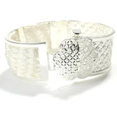 925 Ayar Gümüş Saç Örgüsü Tasarımı Taçlı Dağ Lalesi Kaşlı Bilezik thumbnail 3