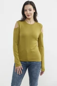 Omuzları Açık Basic Triko Kazak - Yeşil thumbnail 2
