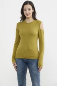 Omuzları Açık Basic Triko Kazak - Yeşil thumbnail 1