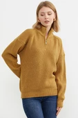 Yarım Balıkçı Yaka  Fermuarlı Yün Triko Kazak - Güneş thumbnail 3