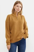 Yarım Balıkçı Yaka  Fermuarlı Yün Triko Kazak - Güneş thumbnail 5