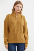 Yarım Balıkçı Yaka  Fermuarlı Yün Triko Kazak - Güneş thumbnail 2