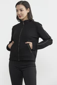 Dik Yaka Bomber Sweat Ceket - Siyah - 4