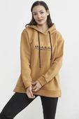 Kapüşonlu İçi Pamuklu Kalın Sweatshirt - Kamel - 4