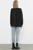 Dik Yaka Yarım Fermuarlı Sweatshirt - Siyah - 6