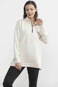 Dik Yaka Yarım Fermuarlı Sweatshirt - Bej - 4