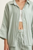 Yarasa Kol Keten Gömlek Mint thumbnail 5