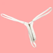 ASM1281 Kadın Ekru Fermuarlı Tanga - 2