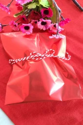 Kırmızı Janjanlı 10 Adet Hediye Paketi - Yapışkanlı - 12 x 17 cm - 2
