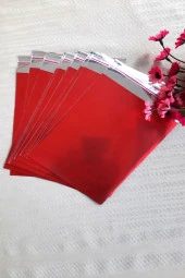 Kırmızı Janjanlı 10 Adet Hediye Paketi - Yapışkanlı - 12 x 17 cm - 4