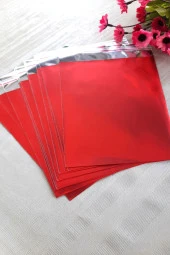 Kırmızı Janjanlı 10 Adet Hediye Paketi - Yapışkanlı - 12 x 17 cm - 5
