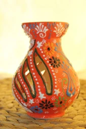 Buhardanlık Seramik El İşi Çini Motifli Buhurdanlık Oranj thumbnail 1