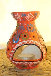 Buhardanlık Seramik El İşi Çini Motifli Buhurdanlık Oranj thumbnail 2