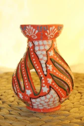 Buhardanlık Seramik El İşi Çini Motifli Buhurdanlık Oranj thumbnail 3