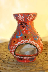 Buhardanlık Seramik El İşi Çini Motifli Buhurdanlık Oranj thumbnail 4