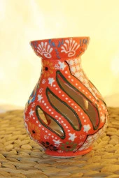 Buhardanlık Seramik El İşi Çini Motifli Buhurdanlık Oranj thumbnail 5