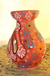 Buhardanlık Seramik El İşi Çini Motifli Buhurdanlık Oranj thumbnail 7