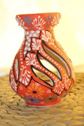 Buhardanlık Seramik El İşi Çini Motifli Buhurdanlık Oranj thumbnail 10