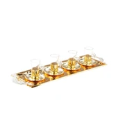 Nikel Tüylü Baton Tepsi + 4'lü Çay Bardağı Altın - 1