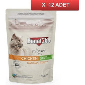 Bonacibo Pouch Tavuklu Kısır Kedi Konservesi 85 gr (12 Adet) - 1