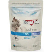 BonaCibo Soslu Uskumru-Balıklı Pouch Yetişkin Kedi Yaş Maması 85 gr x 12 Adet - 1