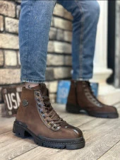 BA0217 Desenli Bağcıklı Fermuarlı Tokalı Süet Taba Erkek Klasik Spor Klasik Yarım Bilek Bot thumbnail 1