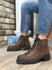 BA0217 Desenli Bağcıklı Fermuarlı Tokalı Süet Taba Erkek Klasik Spor Klasik Yarım Bilek Bot thumbnail 2