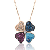 925 Ayar Gümüş Rose Dört Yapraklı Yonca Kadın Kolye thumbnail 3