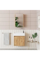 ROOMART Ayaksız Tek Kapaklı Lavabolu 50 Cm Banyo Dolabı+aynalı Üst Dolabı - 1