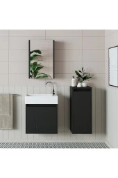 ROOMART Ayaksız Tek Kapaklı Lavabolu 50 Cm Banyo Dolabı+aynalı Üst Dolabı+boy Dolabı - 1