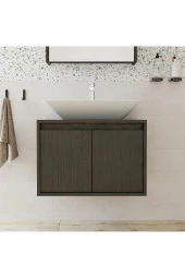 ROOMART Ayaksız 2 Kapaklı Lavabolu Ahşap Siyah Suntalam 65 cm Banyo Dolabı thumbnail 1