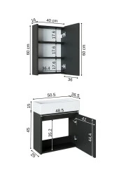 ROOMART Ayaksız Tek Kapaklı Lavabolu 50 Cm Banyo Dolabı+aynalı Üst Dolabı - 1