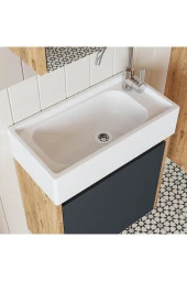 ROOMART Ayaksız Tek Kapaklı Lavabolu 50 Cm Banyo Dolabı+aynalı Üst Dolabı+boy Dolabı thumbnail 2