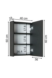 Roomart Banos Banyo Kulpsuz Tek Kapaklı Ahşap Siyah 40 Cm Aynalı Banyo Üst Dolabı - 2
